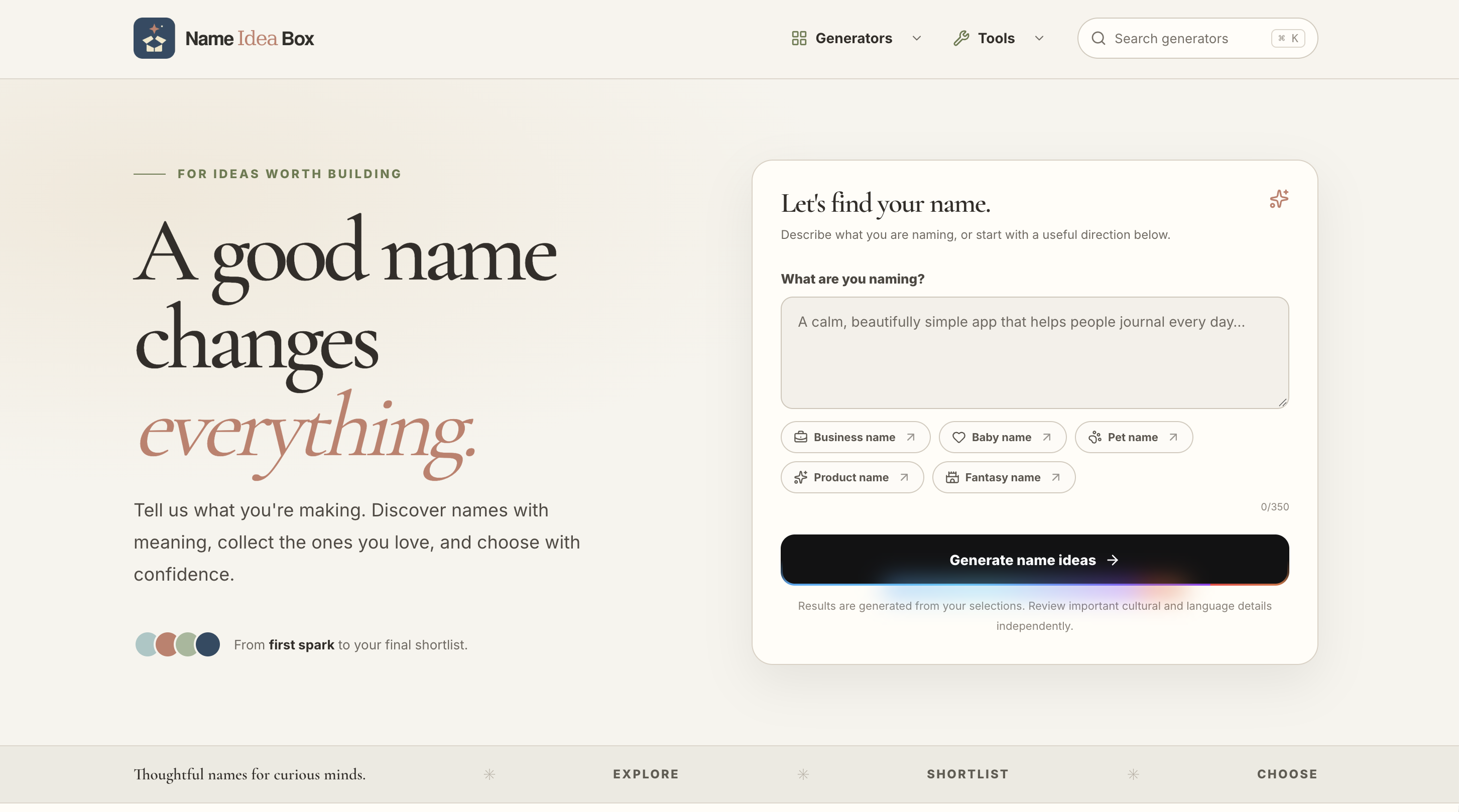 Name Idea Box 首页